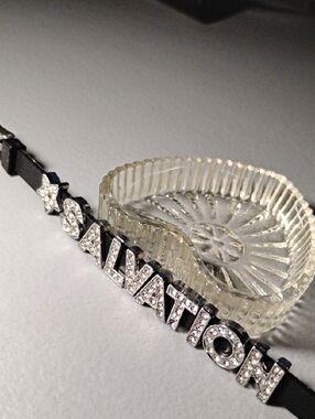 SALVATION Crystal Letter Adjustable Bracelet - Black & Silver